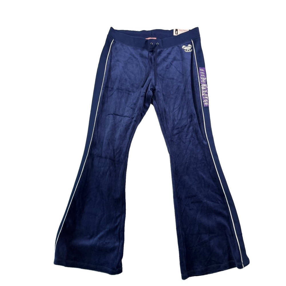 Juicy Couture Cotton Velour Pants Women XXL Blue Flare Side Stripe High Rise New